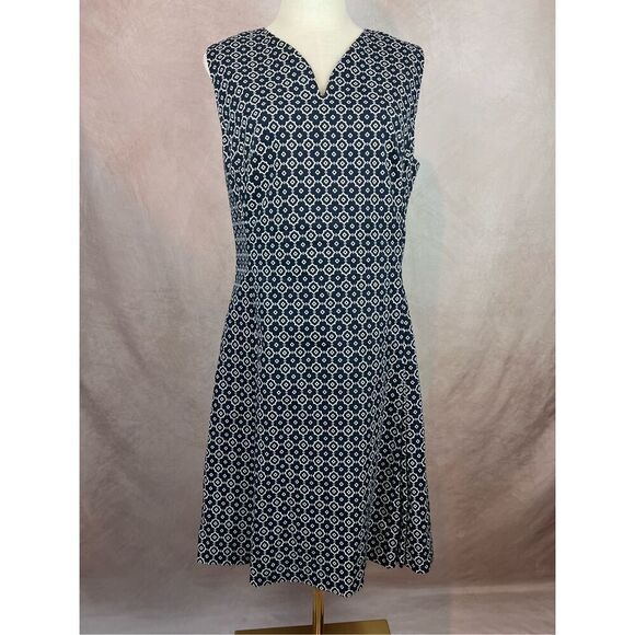 Brooks Brothers Blue and White Geometric Dress Fit and Flare size 12 - Picture 1 of 8